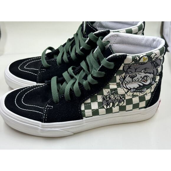 "Vans" Kids Green/White CHECKERBOARD BULLDOG High Top Sneakers Size 4.5,Skater - Picture 7 of 11